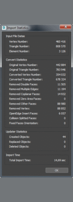 Din3D importer for 3ds Max - Dialog statistics